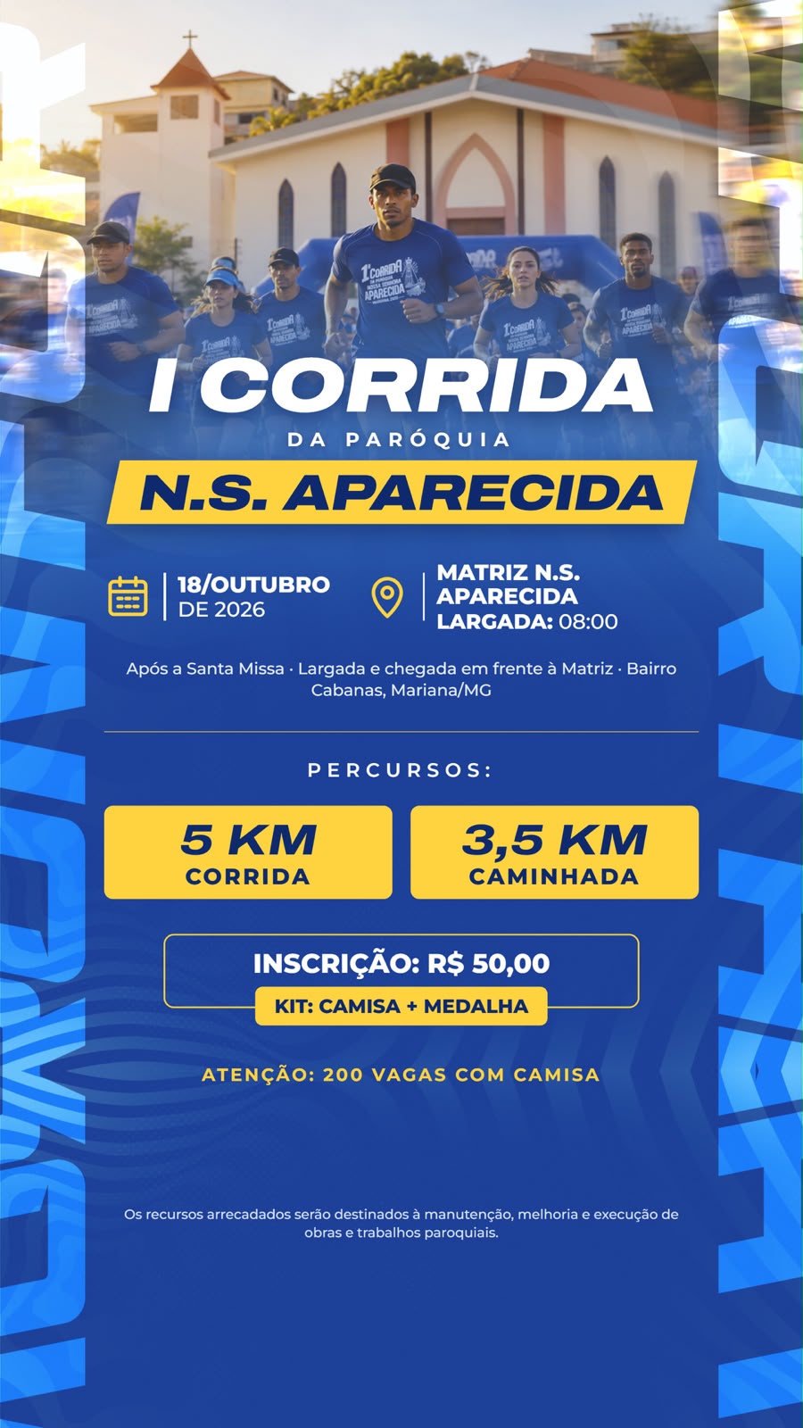 1ª Corrida da Paróquia Nossa Senhora Aparecida acontece neste domingo, em Mariana